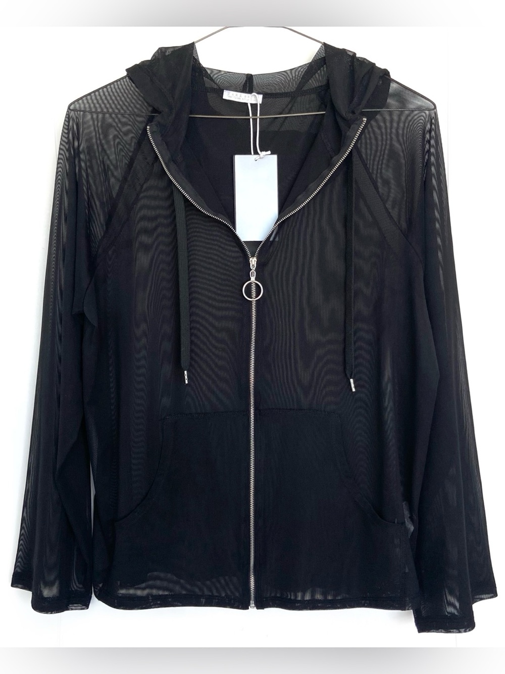 ZARA SPORT Black Sheer Mesh Zip Hoodie - Picture 4 of 8